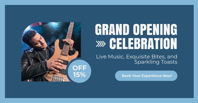 Grand Opening Celebration With Musician Performance And Discounts Facebook AD Design Template