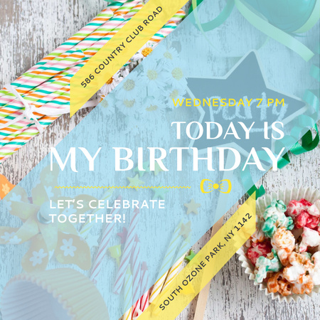Designvorlage Geburtstagsfeier Einladung mit Süßigkeiten für Instagram