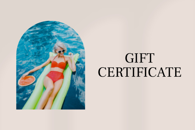 Girl is relaxing in Pool Gift Certificate Design Template