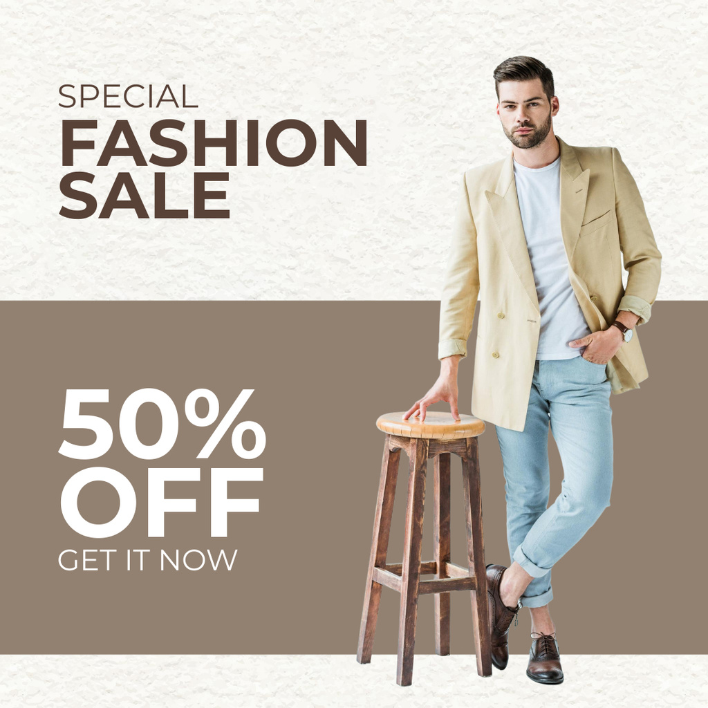 Male Fashion Clothes Sale with Stylish Young Man Instagram Design Template