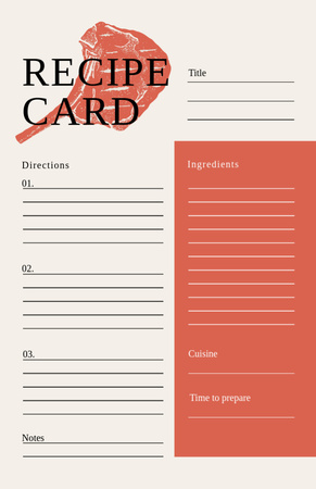 Plantilla de diseño de Pedazo de carne en rojo Recipe Card 