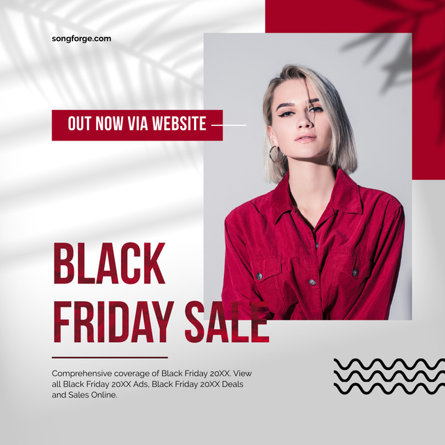 Designvorlage Black Friday Clothes Sale with Woman in Red für Instagram