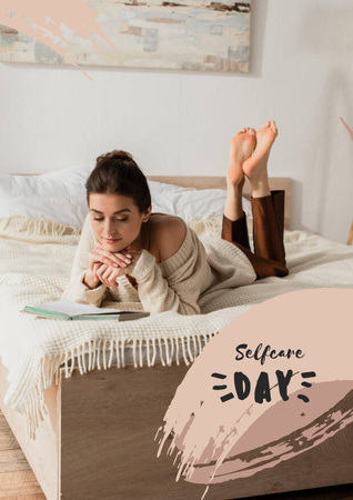 Selfcare Day Inspiration with Woman in Bed Poster Tasarım Şablonu