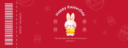 Happy Easter Wishes with Easter Bunny on Red Coupon Design Template