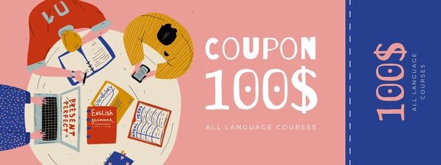 Discount on Language Courses Coupon Design Template