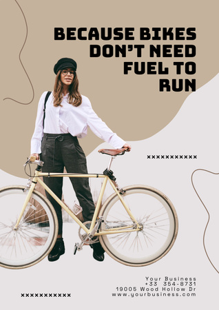 Inspirational Phrase with Girl on Bicycle Poster Design Template