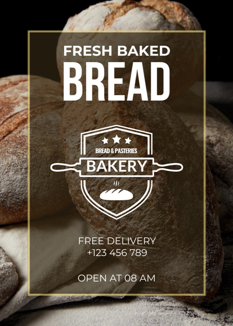 Fresh Bread Loaf With Free Delivery Flayer tervezősablon