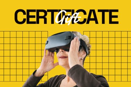 Woman in Virtual Reality Glasses Gift Certificate Modelo de Design