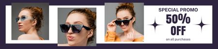 Különleges promóció stílusos napszemüveget viselő nővel Ebay Store Billboard tervezősablon