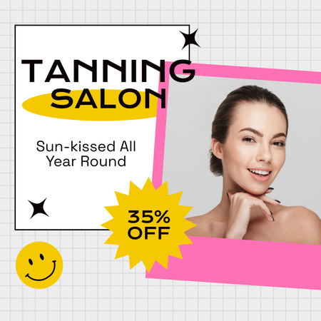 Tanning Salon Advertising with Young Happy Woman Instagram AD Design Template