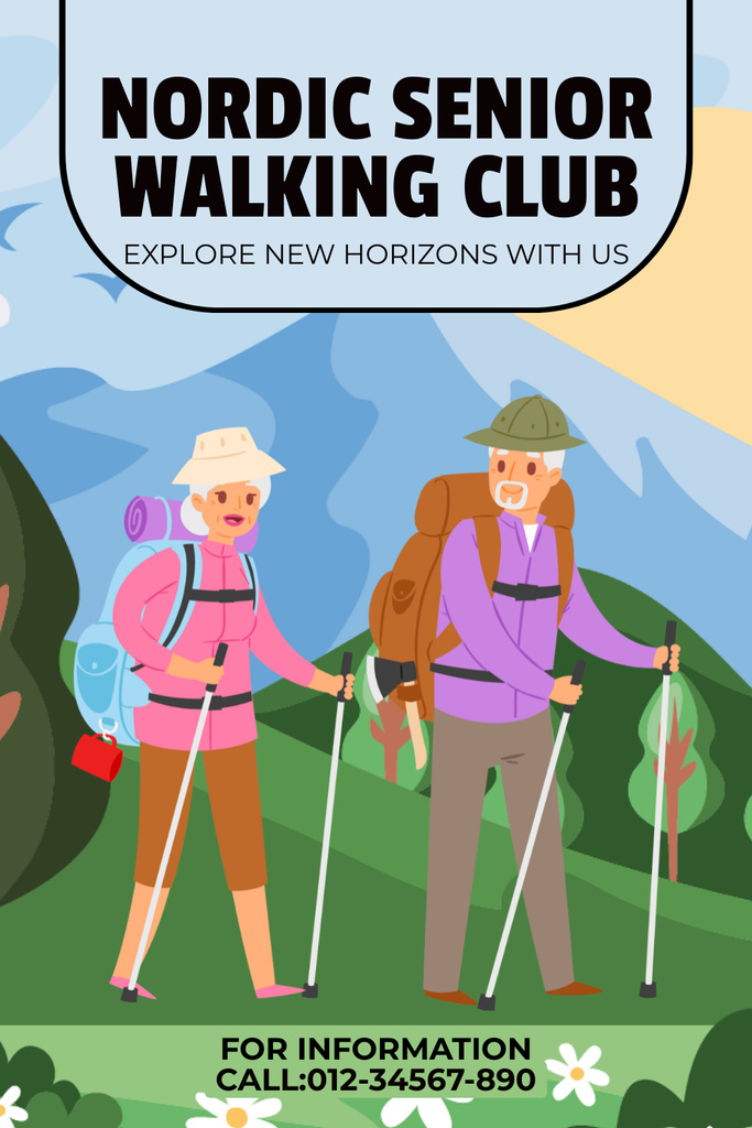 Ontwerpsjabloon van Pinterest van Senior Nordic Walking Club Promotion