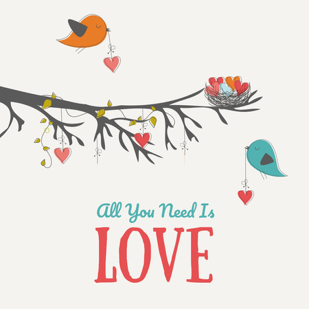 Birds Decorating Tree With Hearts Animated Post Design Template