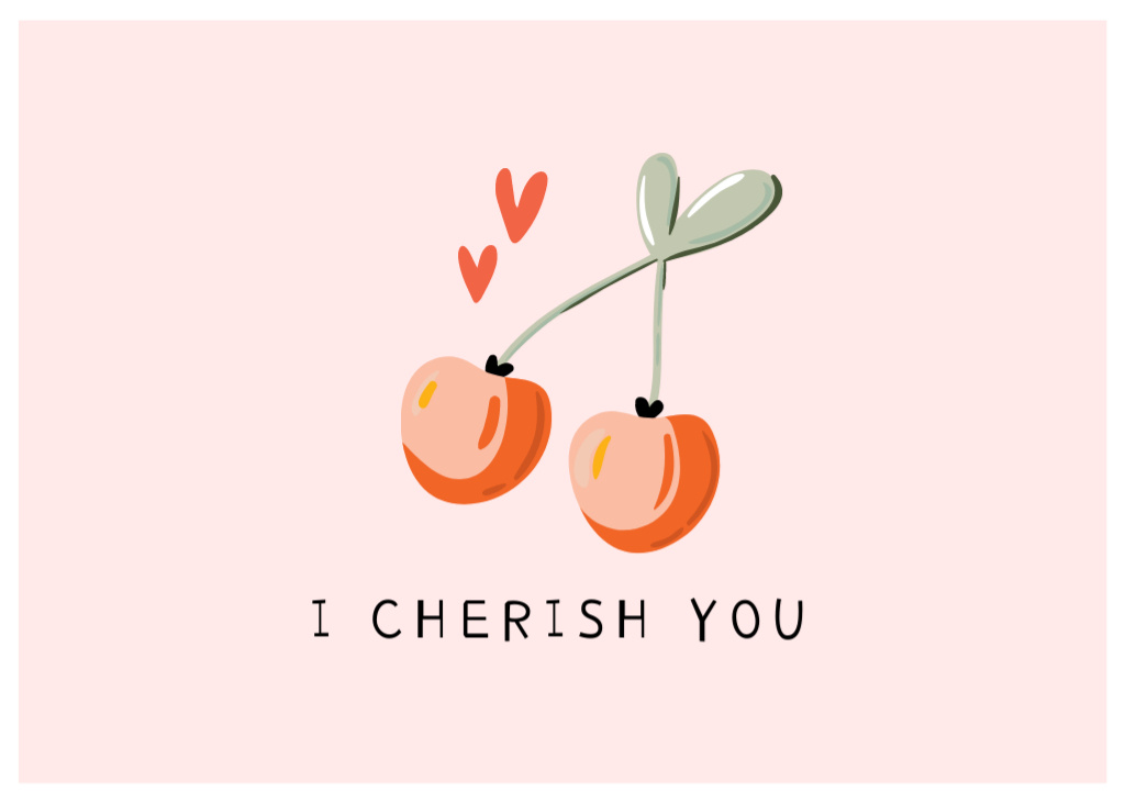 I Cherish You Text on Pink Postcard 5x7inデザインテンプレート