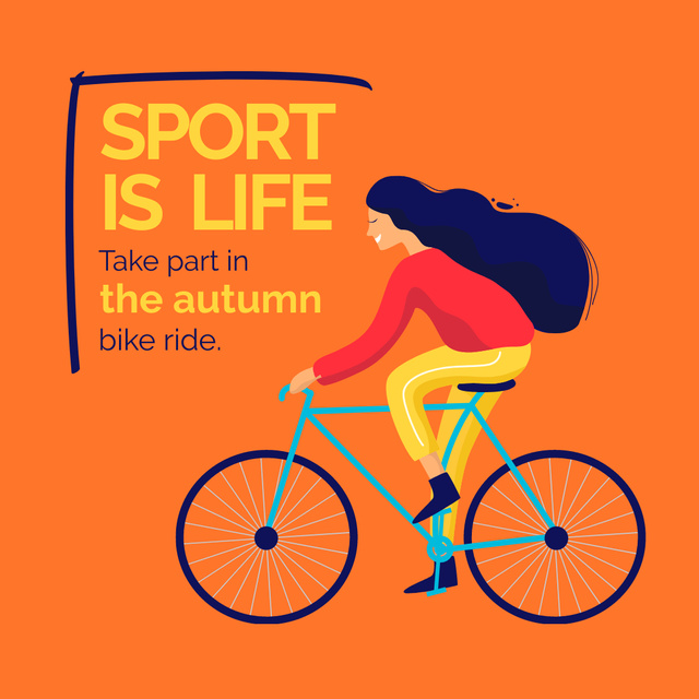 Sport Inspiration with Girl riding Bike Instagram Tasarım Şablonu