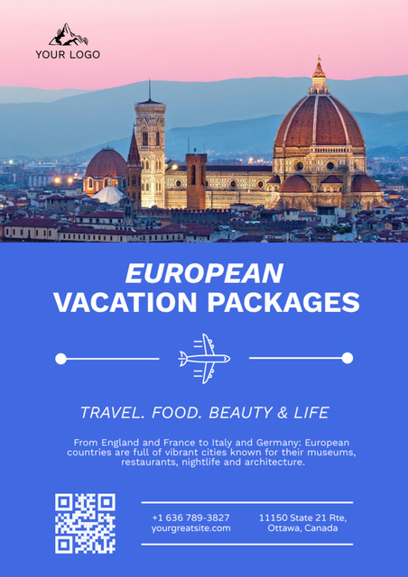 European Vacation Packages Offer Poster A3 Šablona návrhu