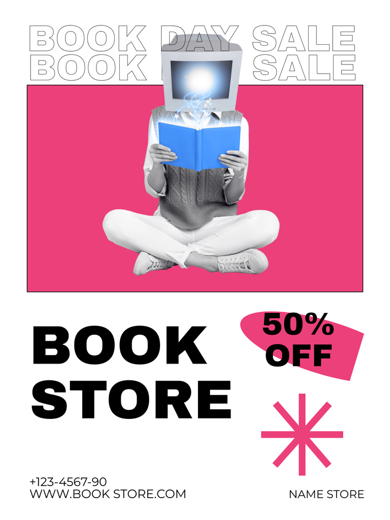 Pink Postmodernist Ad of Book Store Poster USデザインテンプレート