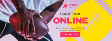 Designvorlage Match Tickets Ad mit Rugby-Spieler mit Ball für Facebook cover