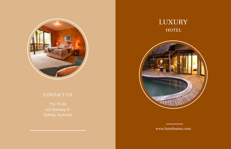 Platilla de diseño Ad of Luxury Hotel with Photos of Pool and Rooms Brochure 11x17in Bi-fold