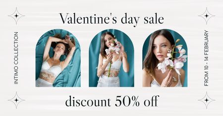 Valentine's Day Sale Collage with Young Woman Facebook AD Design Template