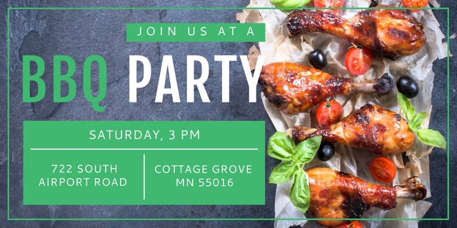 BBQ Party Invitation Grilled Chicken Image Design Template