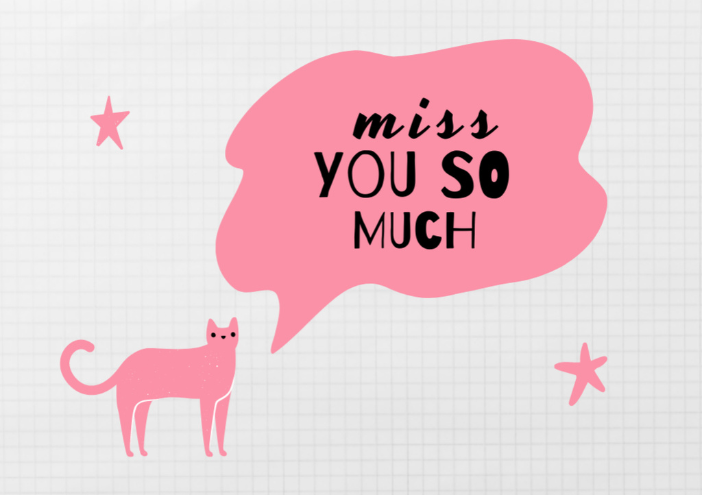 Miss You so Much Quote with Pink Cat Postcard A5 Modelo de Design