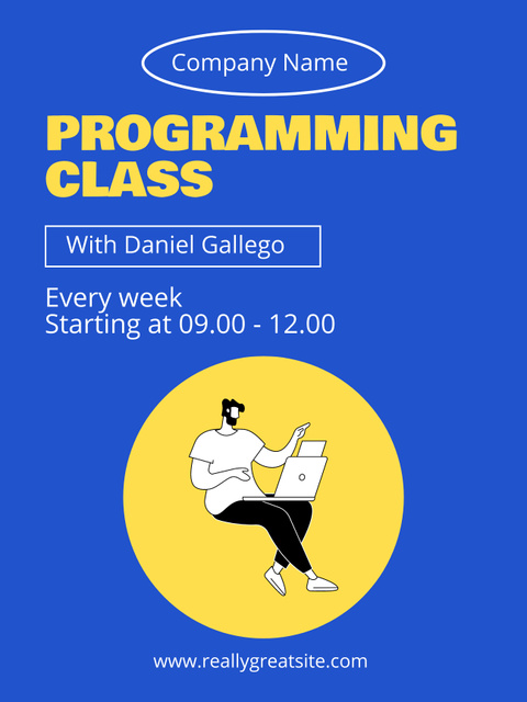 Programming Class Ad with Illustration of Man with Laptop Poster US Tasarım Şablonu