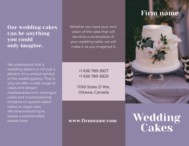 Template di design Wedding Cakes Offer in Purple Brochure 8.5x11in