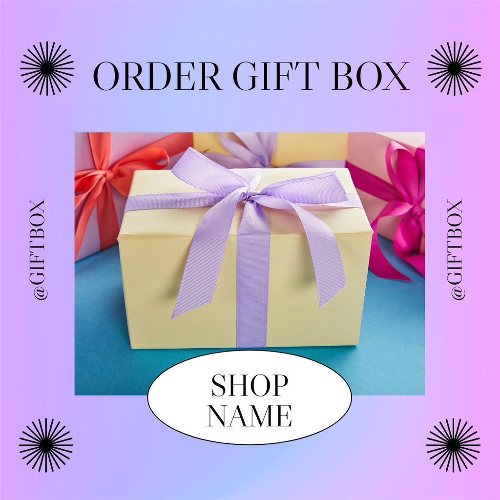 Szablon projektu Gift Box Ordering Purple Gradient Instagram