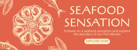 Offer of Seafood Sensation with Oysters Facebook cover Design Template
