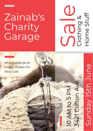 Platilla de diseño Charity Sale Announcement Clothes on Hangers Invitation