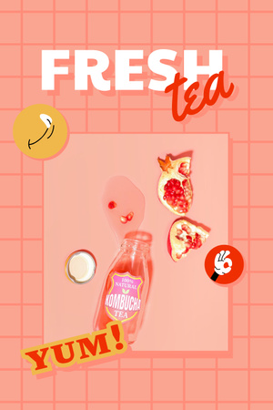 Fresh Fruit Tea in Glass Bottle in Pink Frame Pinterest Design Template