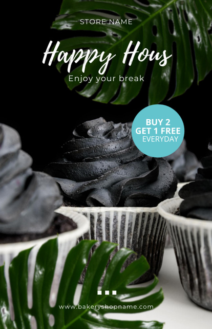 Ontwerpsjabloon van Recipe Card van Delicious Black Cupcakes