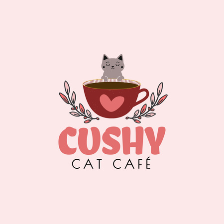 Anúncio Cat Café Logo Modelo de Design