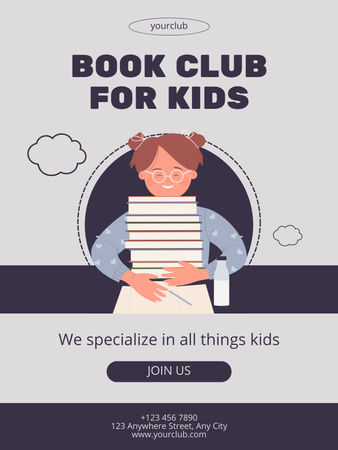 Çocuklar İçin Kitap Kulübü Reklamı Poster US Tasarım Şablonu