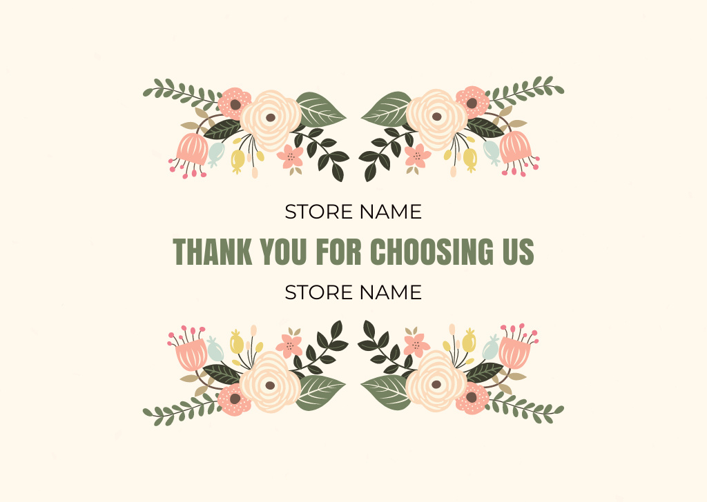 Thank You For Choosing Us Message with Flower Composition Card Design Template