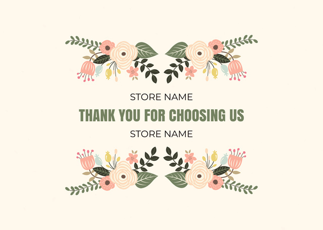 Thank You For Choosing Us Message with Flower Composition Card – шаблон для дизайна