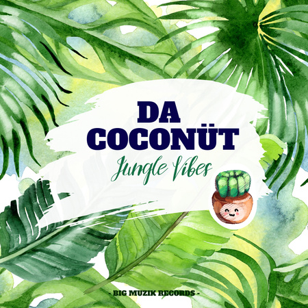 Cute Coconut Illustration with Palm Leaves Instagram Design Template