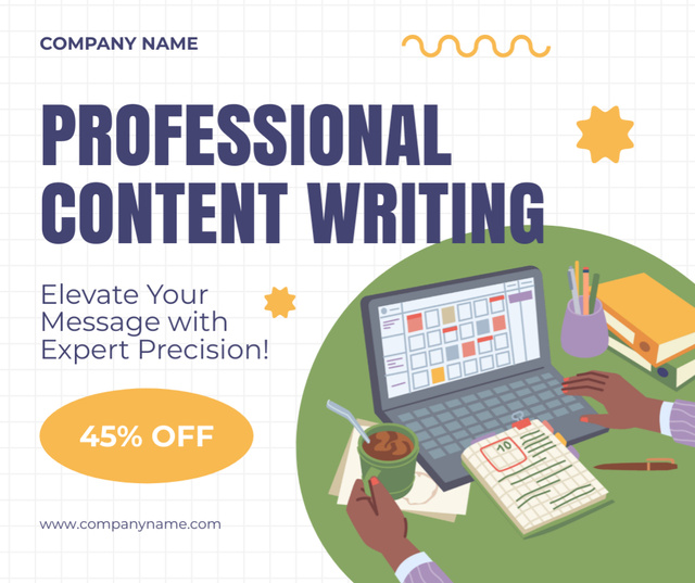 Advanced Content Writing Service With Discounts Offer Facebookデザインテンプレート