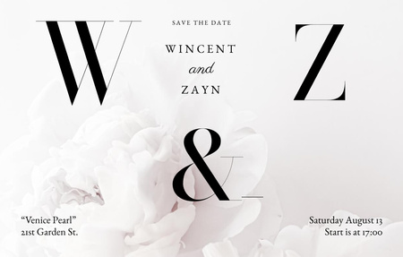 Plantilla de diseño de Anuncio de evento de boda con flor blanca Invitation 4.6x7.2in Horizontal 