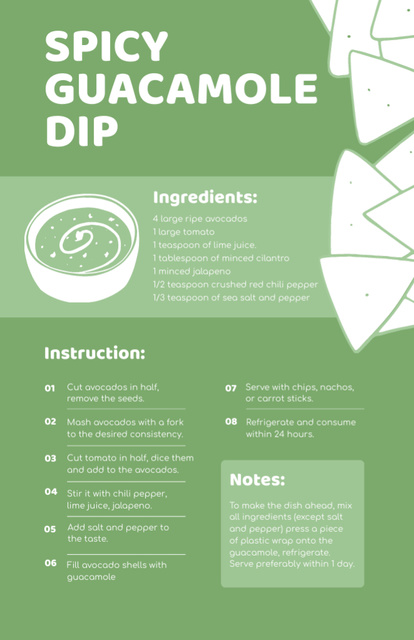 Spicy Guacamole Dip Recipe Card Modelo de Design