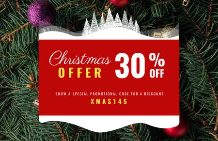 X-Mas Offer with Decorated Fir Tree Flyer 5.5x8.5in Horizontal Design Template