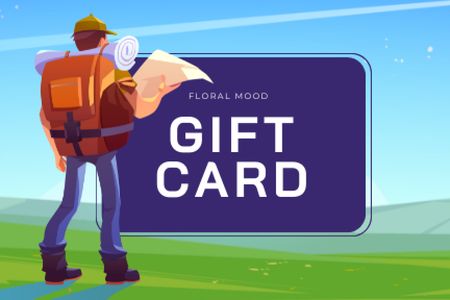 Illustration of Tourist with Backpack Gift Certificate – шаблон для дизайну