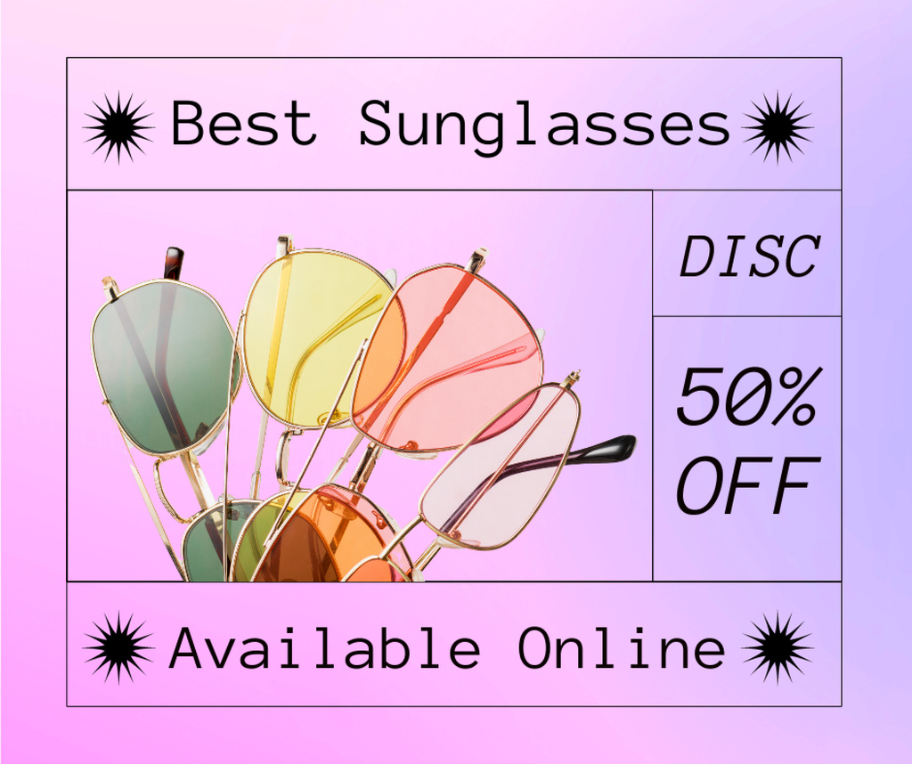 Ontwerpsjabloon van Facebook van Sunglasses Sale Anouncement with Collection of Multicolored Glasses