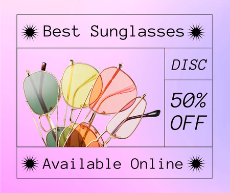 Designvorlage Sonnenbrillen-Verkaufsankündigung mit Sammlung von mehrfarbigen Gläsern für Facebook