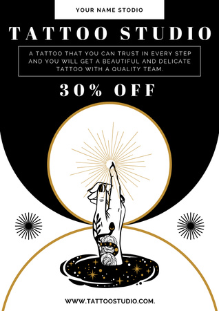 Platilla de diseño Hand With Tattoo And Tattoo Studio Service Sale Offer Poster