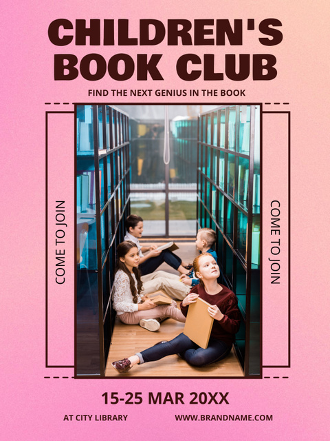 Children's Book Club Invitation on Pink Poster USデザインテンプレート