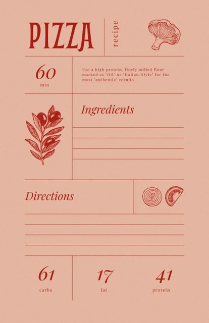 Pizza Cooking Steps with Ingredients Illustration Recipe Card Design Template