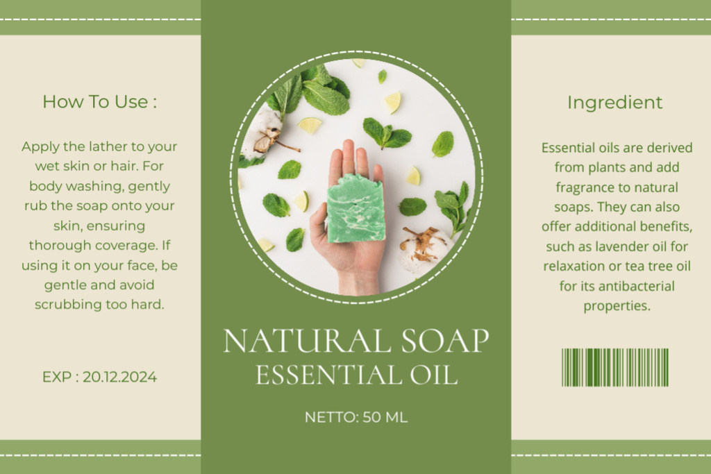 Designvorlage Natural Soap With Essential Oil Offer für Label