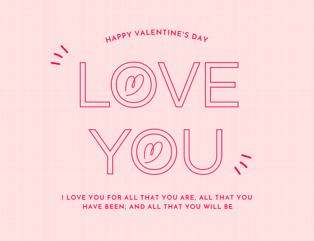 Pink Festive Valentine's Day Wishes With Hearts Thank You Card 5.5x4in Horizontal Tasarım Şablonu