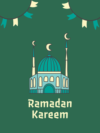 Ramadan Holiday Greeting with Illustration of Mosque Poster US Design Template